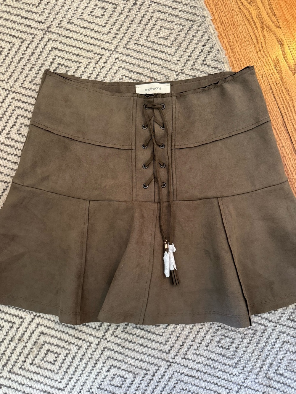 One Teaspoon Brown/Olive Lace-Up Suede Flared Mini Skirt. NWOT